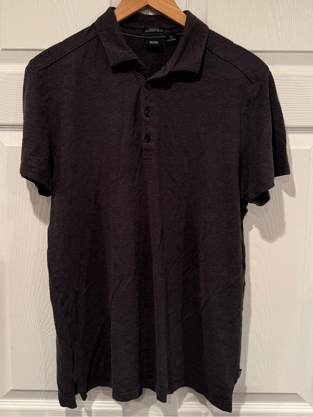 BOSS Hugo Boss Men's XL Regular Black Cotton Solid Polo Short Sleeve Button O46